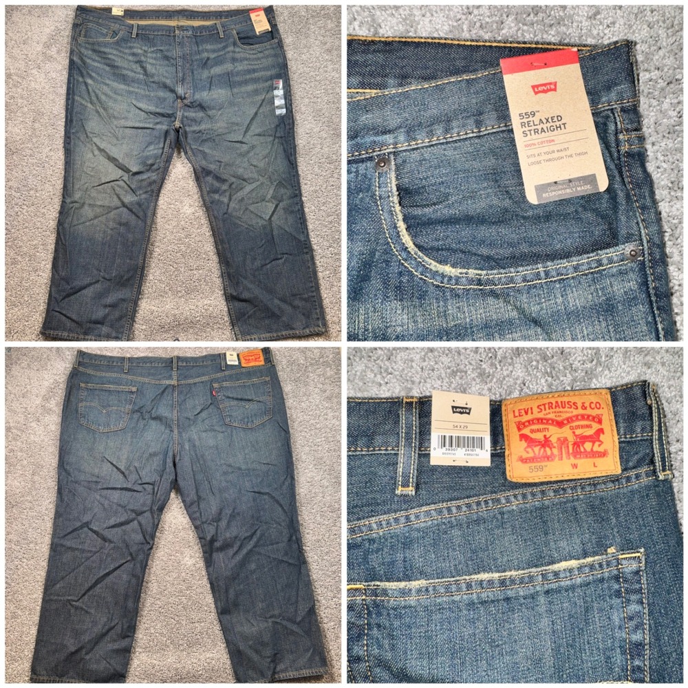 Levis 559 Relaxed Straight Mens Big & Tall Blue Jeans 54x29 NEW
